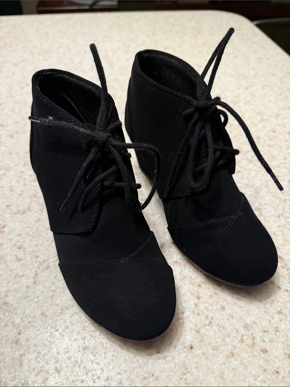 Girls Faux Suade Lace-Up Ankle Booties w/Wedge Heels